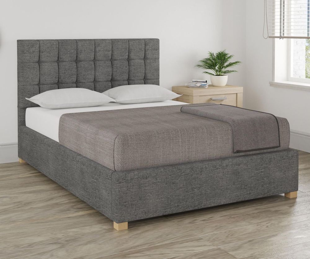 Aspire Aldgate Firenza Velour Charcoal Fabric Ottoman Bed