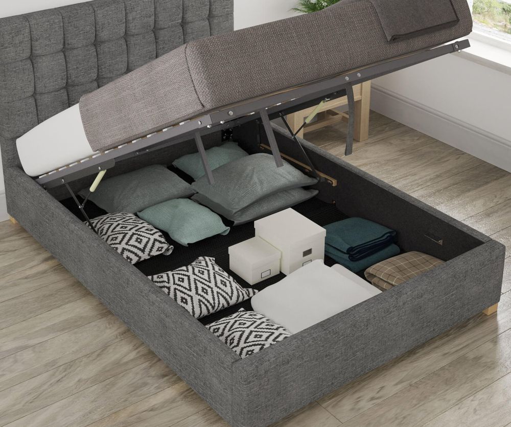 Aspire Aldgate Firenza Velour Charcoal Fabric Ottoman Bed
