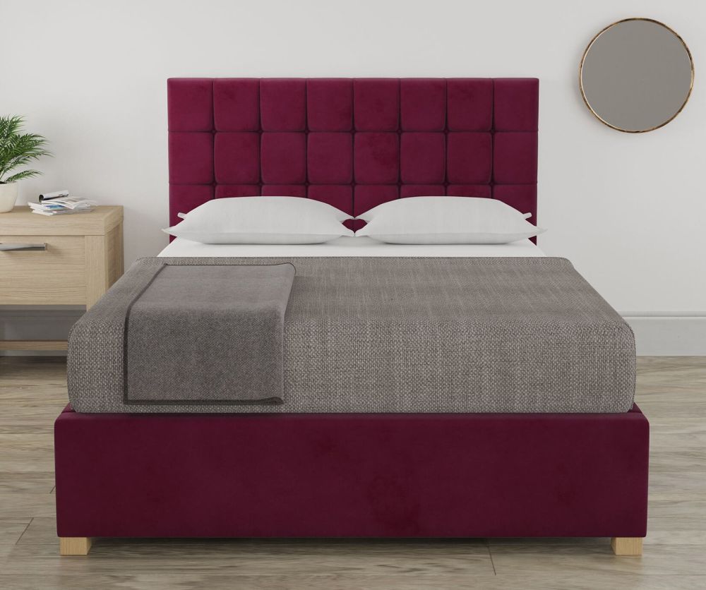 Aspire Aldgate Plush Velvet Berry Fabric Ottoman Bed