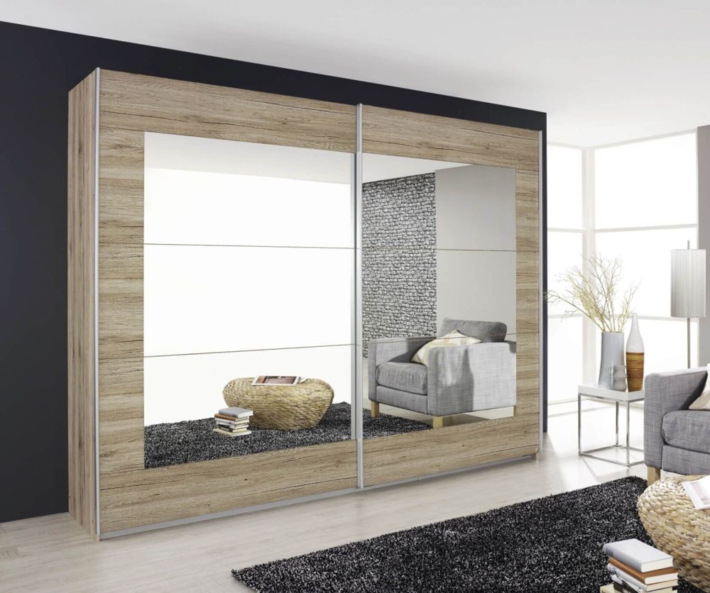 Rauch Alegro Sanremo Oak 2 Door Sliding Wardrobe with Mirror (W226cm)