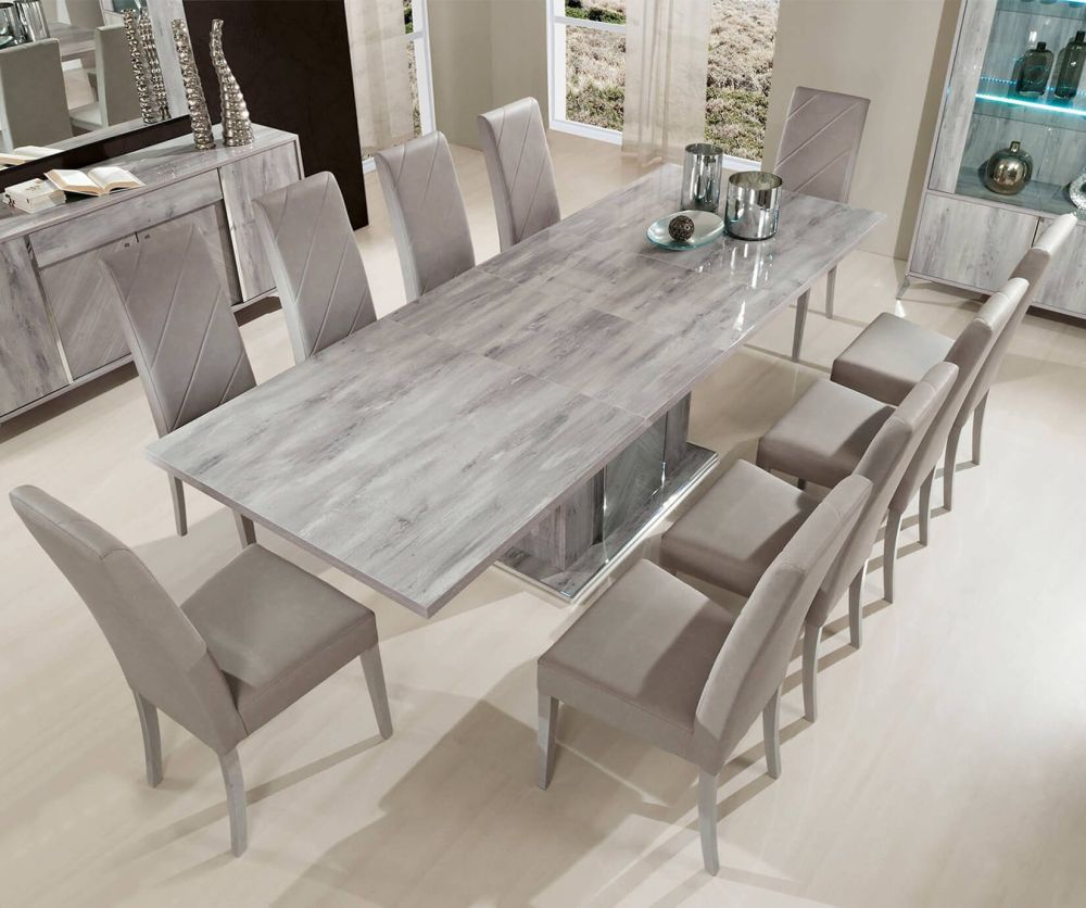 H2O Design Alexa Light Grey Italian Extending Dining Set with 10 Upholstered Chairs