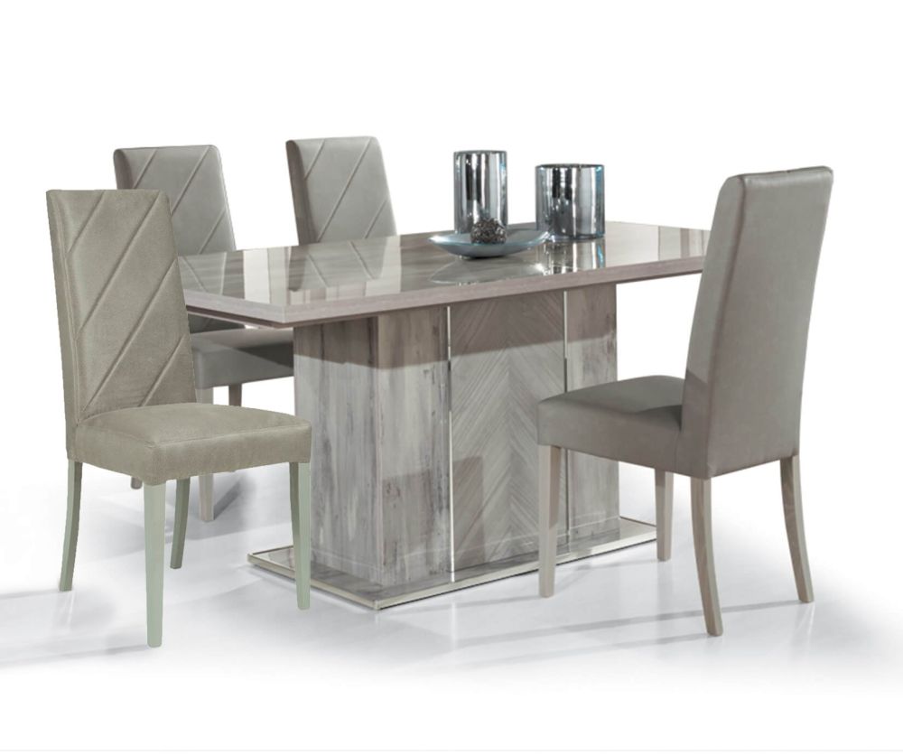 H2O Design Alexa Light Grey Italian Extending Dining Set with 4 Upholstered Chairs
