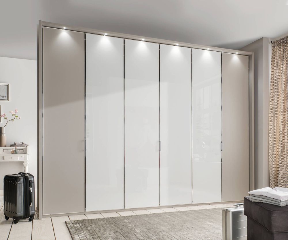 Wiemann All-In Pebble Grey 4 Door Wardrobe with 2 White Glass Door