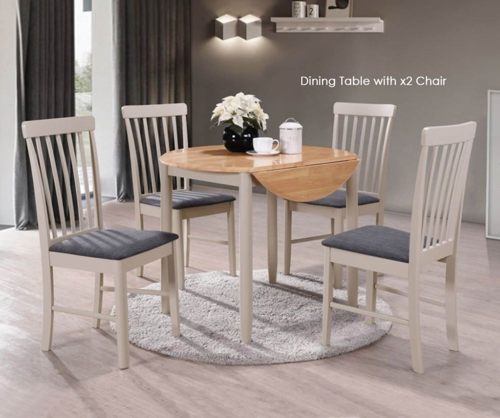 Annaghmore Altona Oak and Stone Grey Round Drop Leaf Dining Table with 2 Chairs