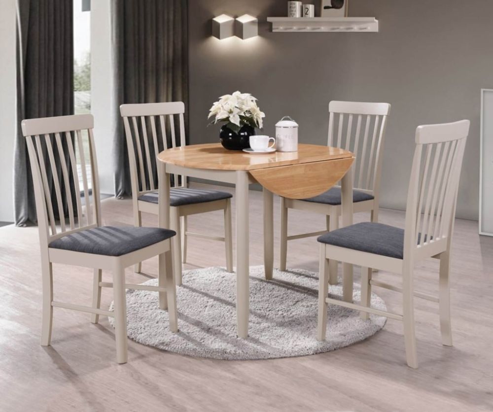 Annaghmore Altona Oak and Stone Grey Round Drop Leaf Dining Table with 4 Chairs