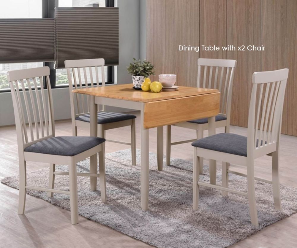 Annaghmore Altona Oak and Stone Grey Square Drop Leaf Dining Table with 2 Chairs