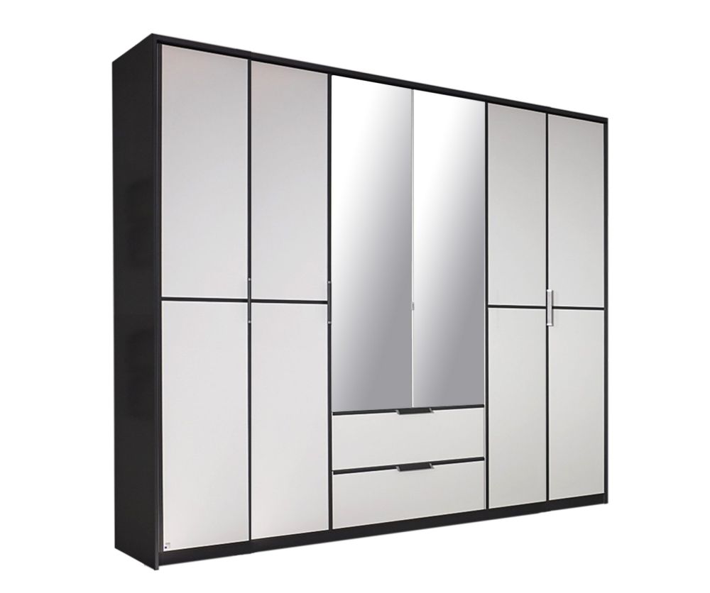 Rauch Essensa Metallic Grey with Alpine White 3 Door Wardrobe with Chrome Coloured Short Handle with Vertical and Horizontal Trims (W136cm)