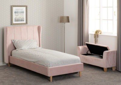 Seconique Furniture Amelia Pink Velvet Fabric Bed Frame