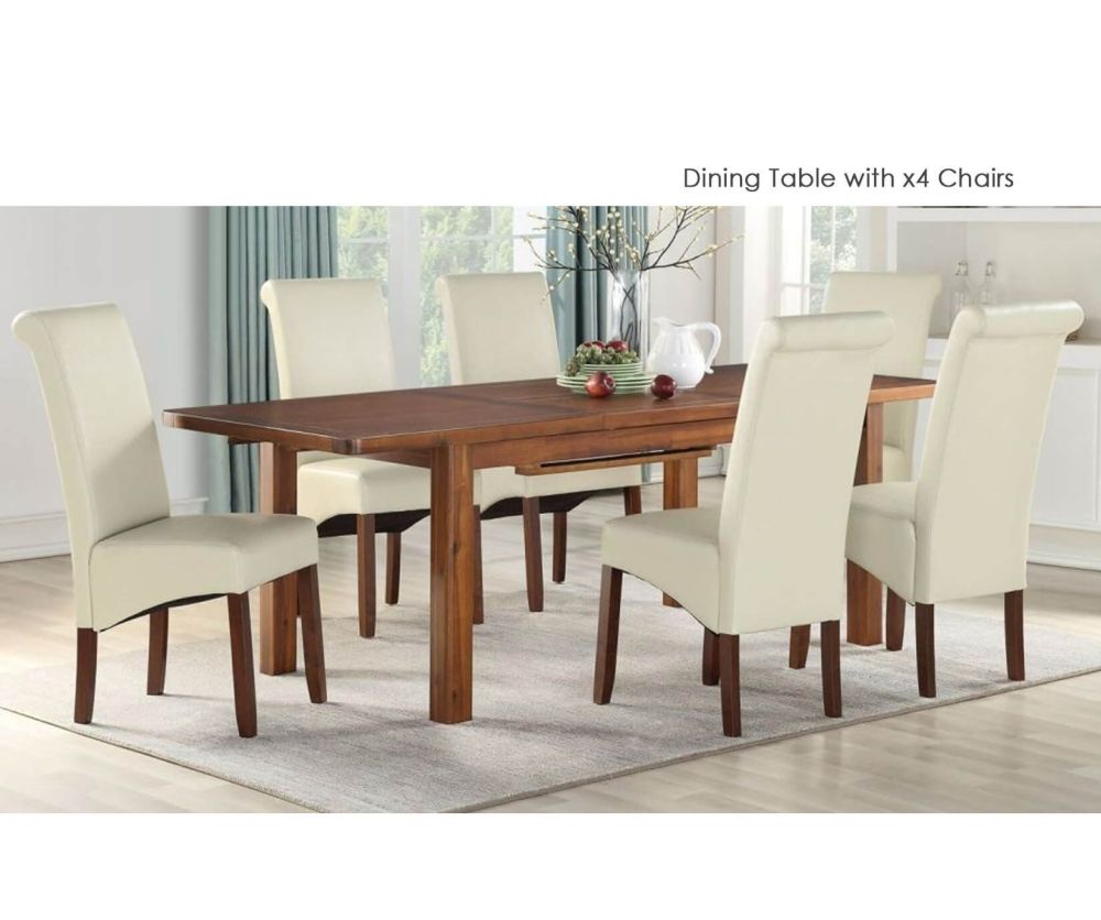 Annaghmore Andorra Acacia 120cm Extension Dining Table With 4Cream Sophie Dining Chairs