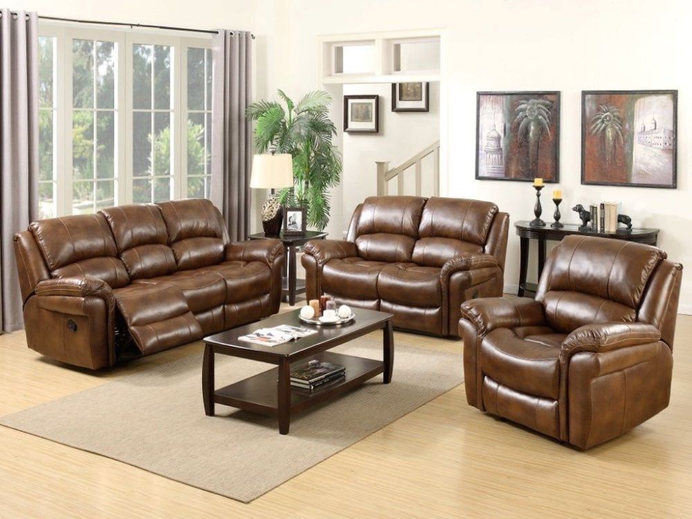 Annaghmore Farnham Brown Leather Air Fabric 3+1+1 Sofa Set