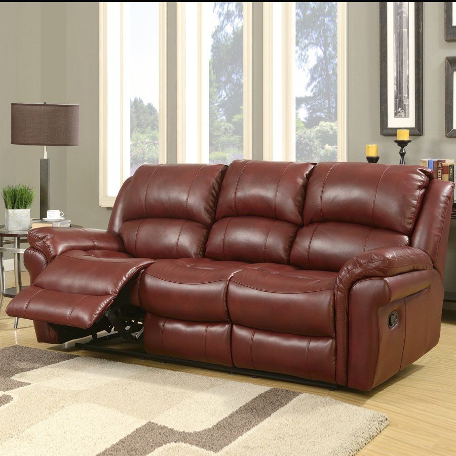 Annaghmore Farnham Burgundy Leather Air Fabric 3 Seater Sofa