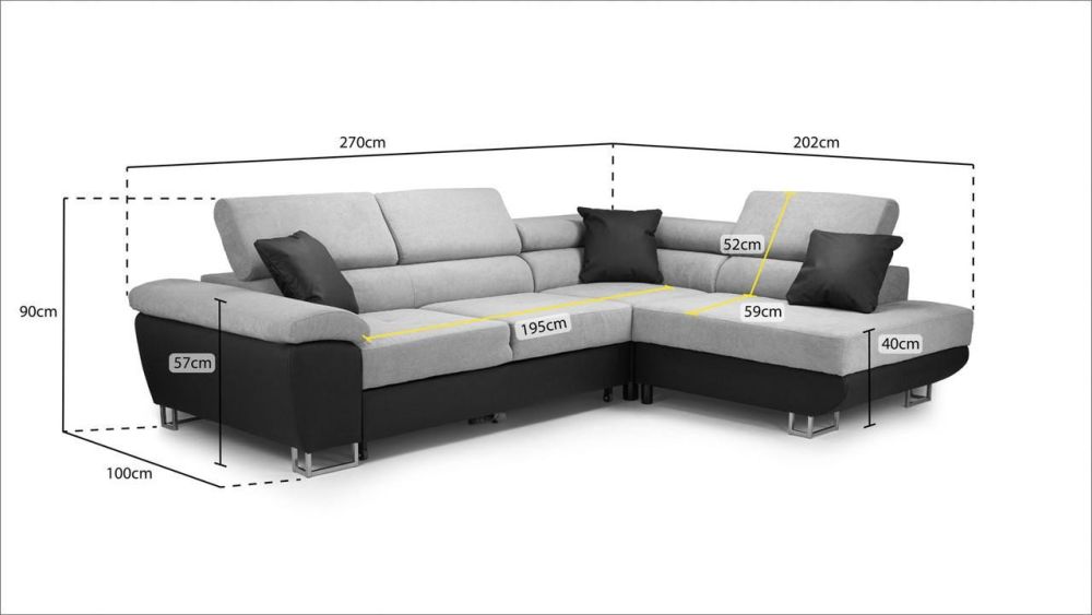 New Vinson Black and Grey Right Hand Facing Corner Sofa Bed