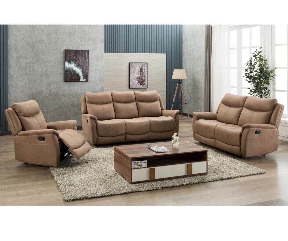 Furniture Link Arizona Caramel Fabric 3 Seater Electric Recliner Sofa