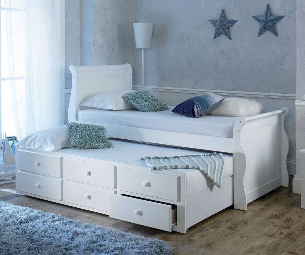 Artisan Captain Wooden White Guest Bed Frame with Drawers