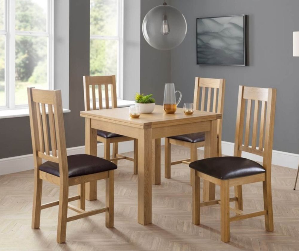 Julian Bowen Astoria Oak Flip Top Dining Table with 4 Astoria Chairs