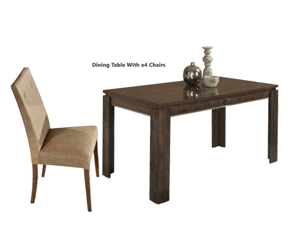 H2O Design Athen Rovere Monte Italian Dining Set with 4 Upholstered Chairs