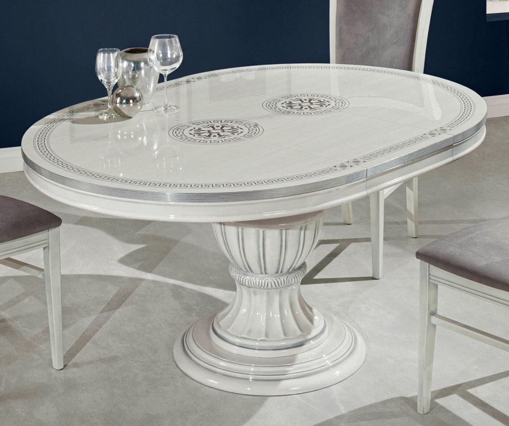 H2O Design Aurora Birch White Silver Italian Round Extending Dining Table Only