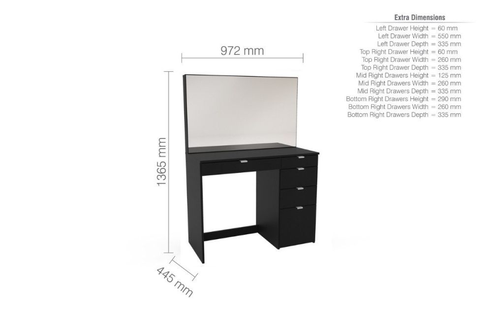 Birlea Furniture Ava Black 5 Drawer Dressing Table