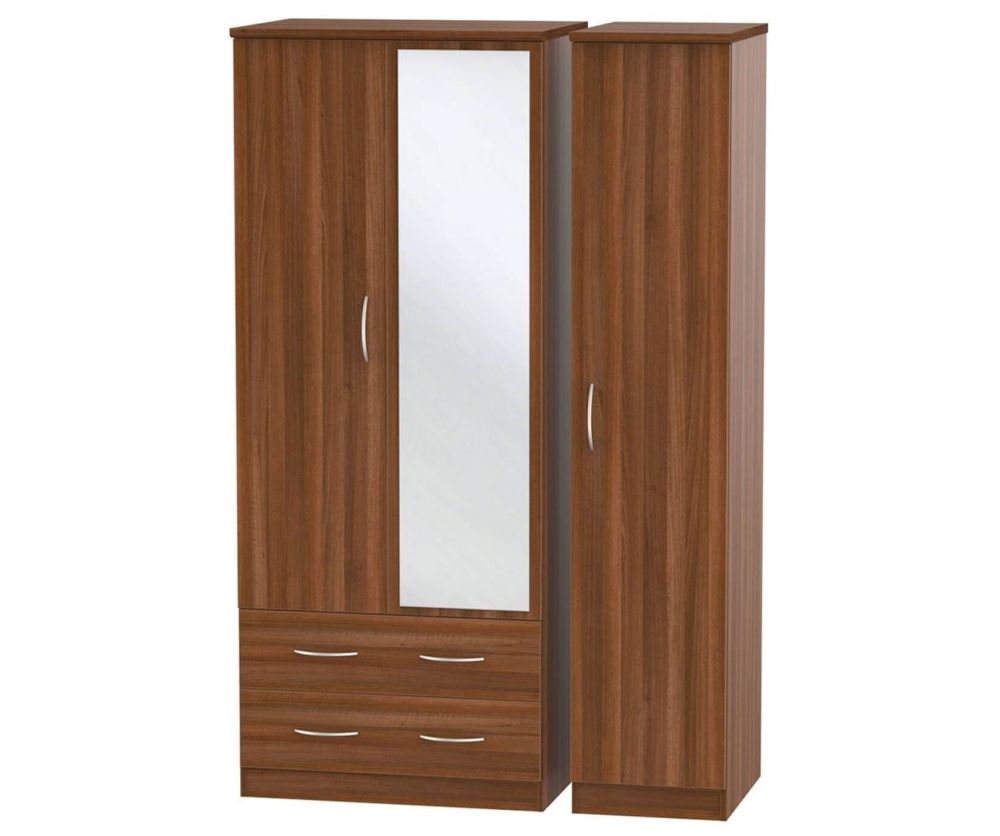 Welcome Furniture Avon Noche Walnut Triple Wardrobe - 2 Drawer with Mirror