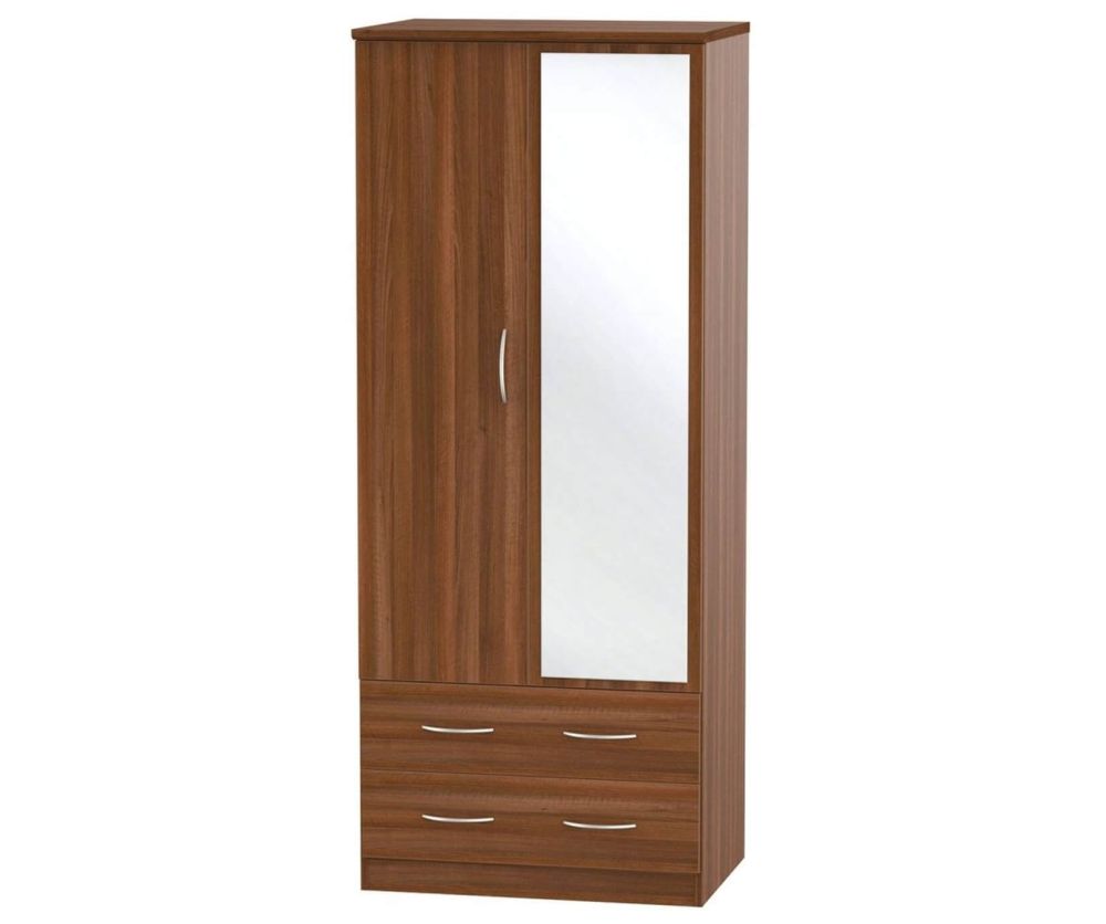 Welcome Furniture Avon Noche Walnut Wardrobe - 2ft6in with 2 Drawer and Mirror