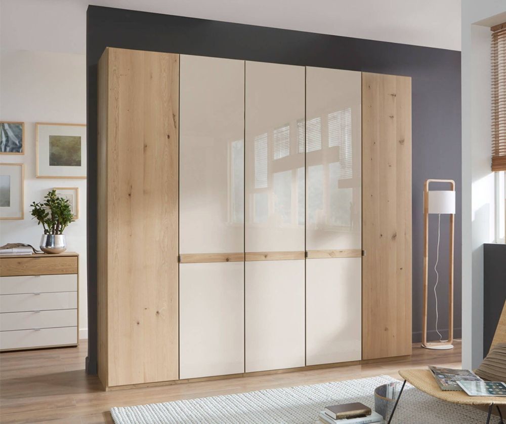 Wiemann Bari Wooden And Champagne Glass Hinged Door Wardrobe With Cross Trims - H216cm