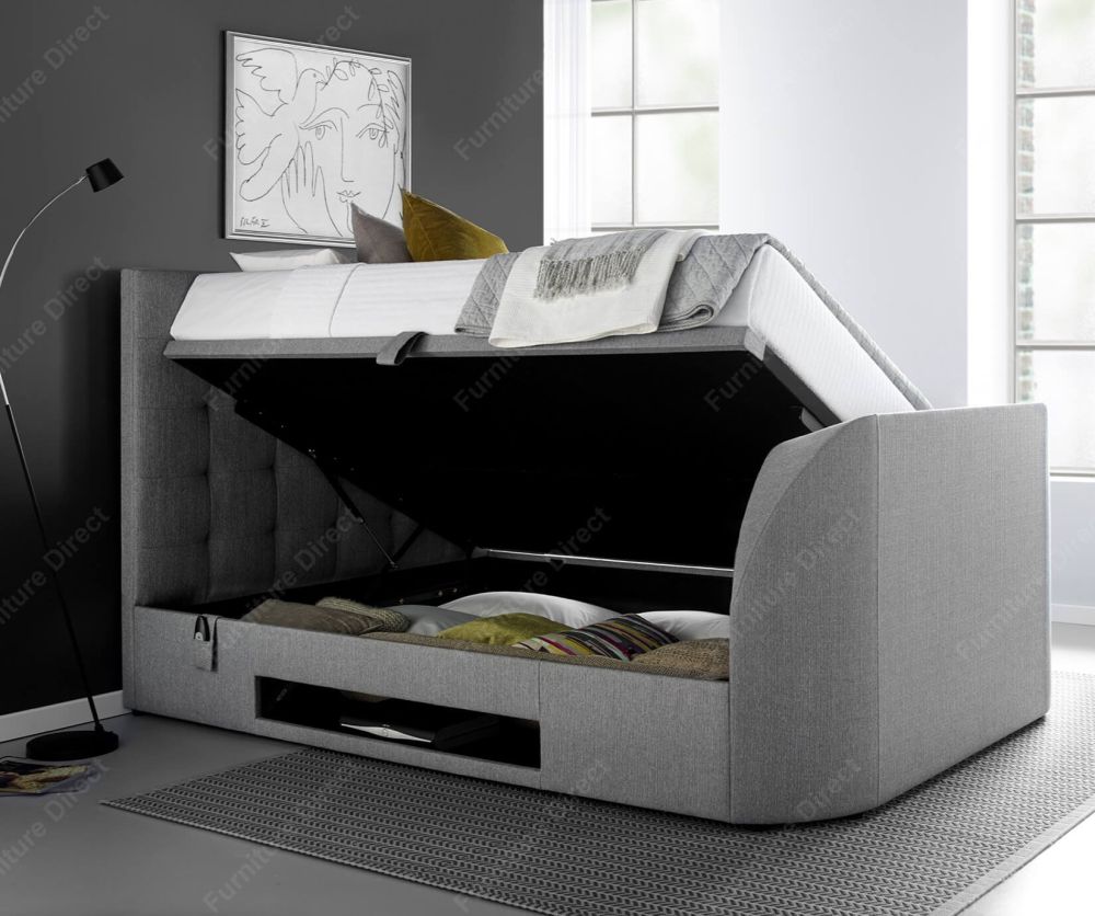 Kaydian Beds Barnard Light Grey Fabric Ottoman TV Bed