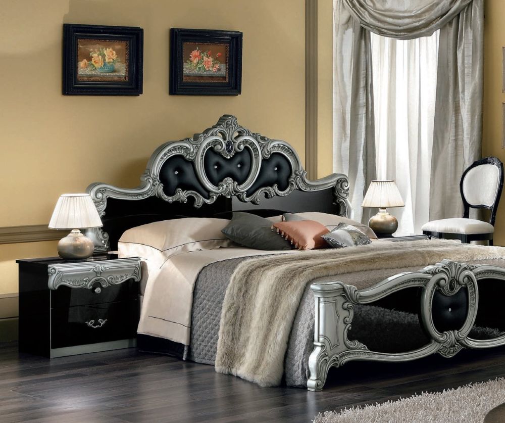Camel Group Barocco Black and Silver Finish Italian Bedroom Set with Vanity Dresser