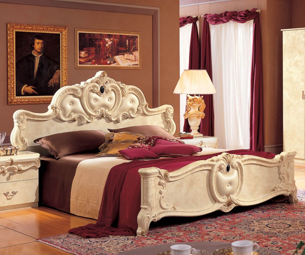 Camel Group Barocco Ivory Finish Upholstered Bed Frame