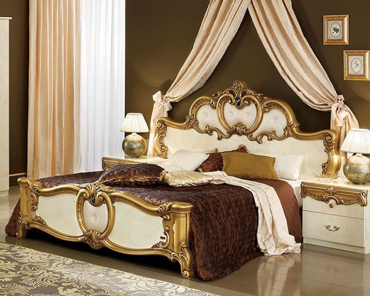 Camel Group Barocco Ivory with Gold Finish Italian Bed