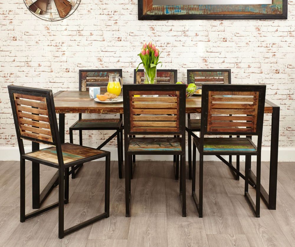 Baumhaus Urban Chic Reclaimed Wood Rectangular Large Dining Set with 6 Chairs