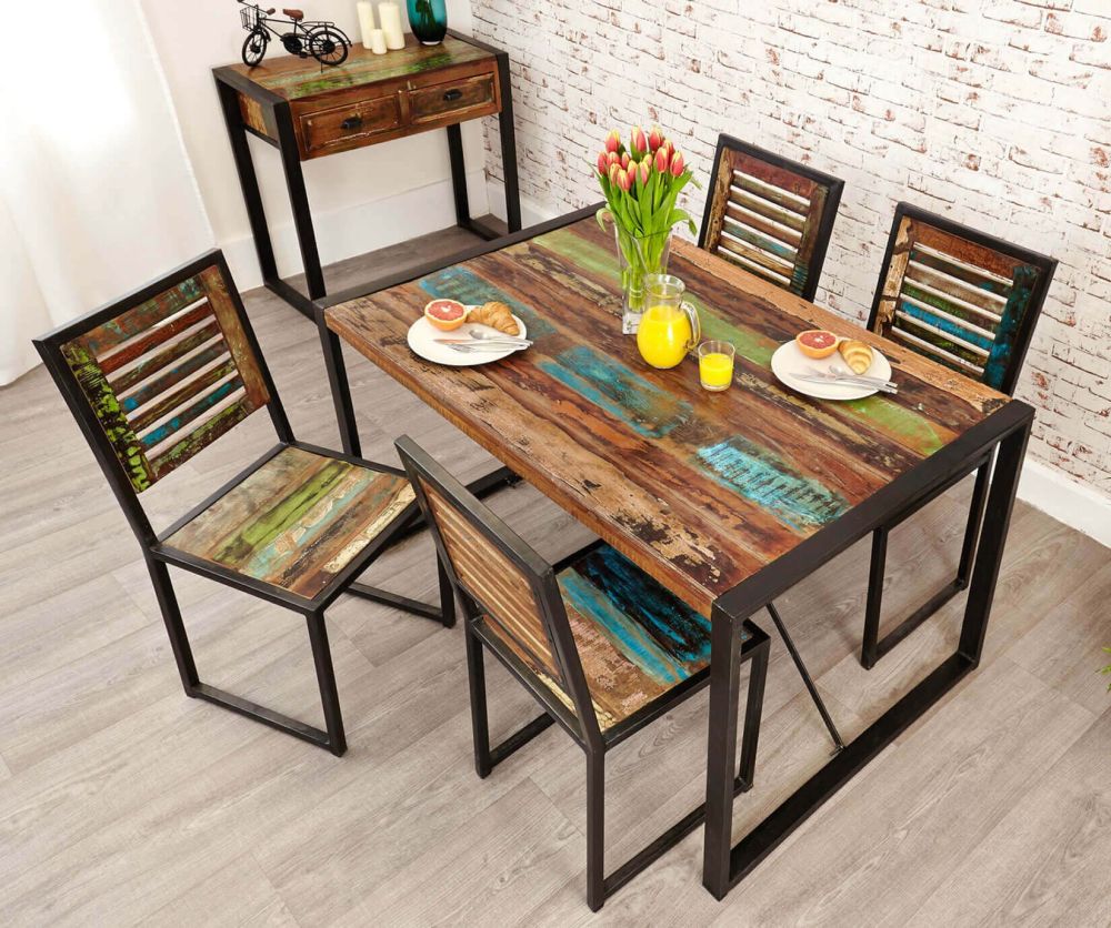 Baumhaus Urban Chic Reclaimed Wood Rectangular Small Dining Set with 4 Chairs