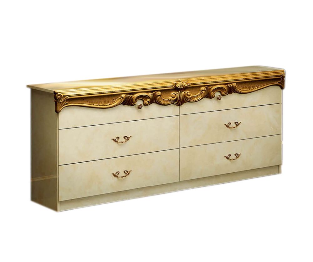 Camel Group Barocco Ivory with Gold Finish Italian Double Dresser