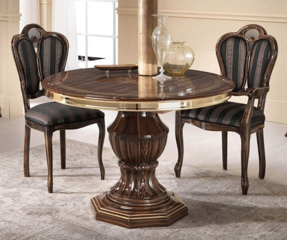 Ben Company New Venus Walnut and Gold Italian Round Dining Table Only