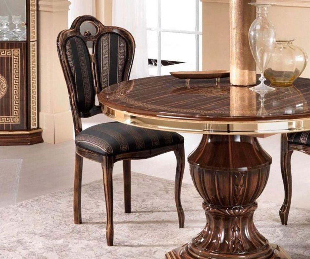 Ben Company New Venus Walnut and Gold Italian Giglio Dining Chair in Pair