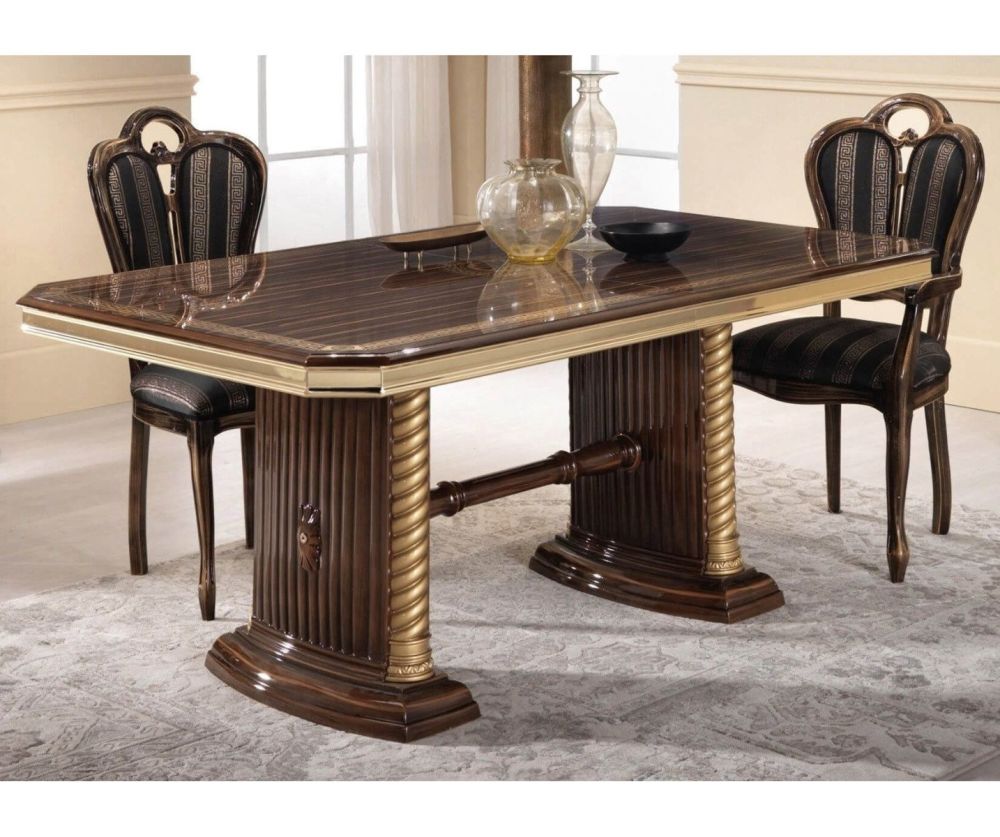 Ben Company New Venus Walnut and Gold Italian Extension Dining Table Only