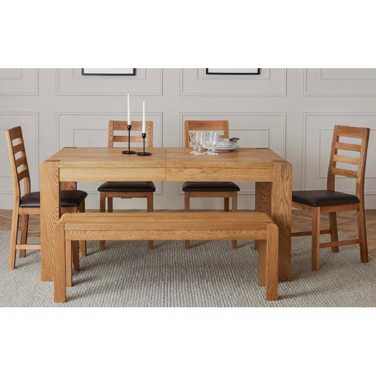 Corndell Bergen Oak Extending Dining Table with 4 Dining Chairs and Bench
