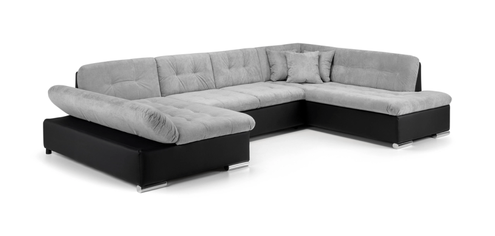 Bergen Black and Grey Right Hand Facing U Shape Corner Sofa Bed
