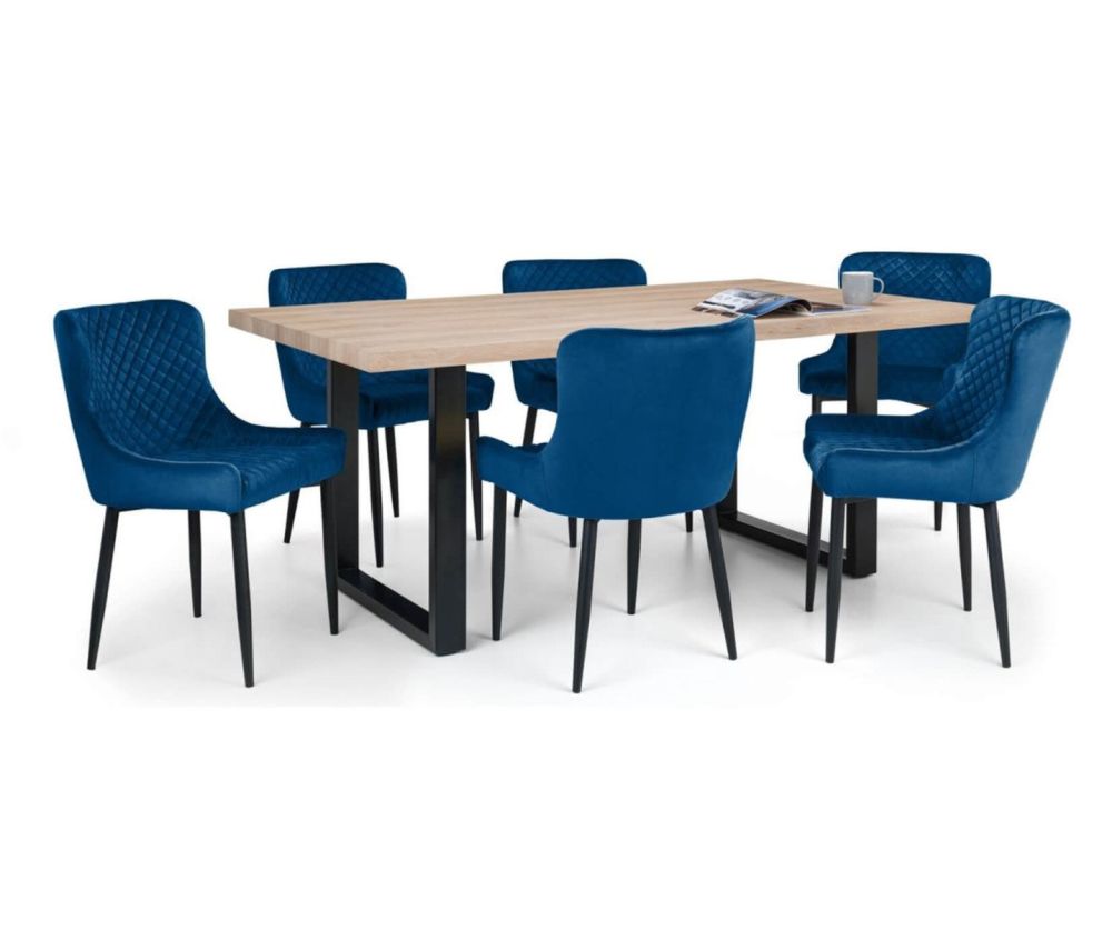 Julian Bowen Berwick Rectangular Dining Table with 6 Luxe Blue Chairs