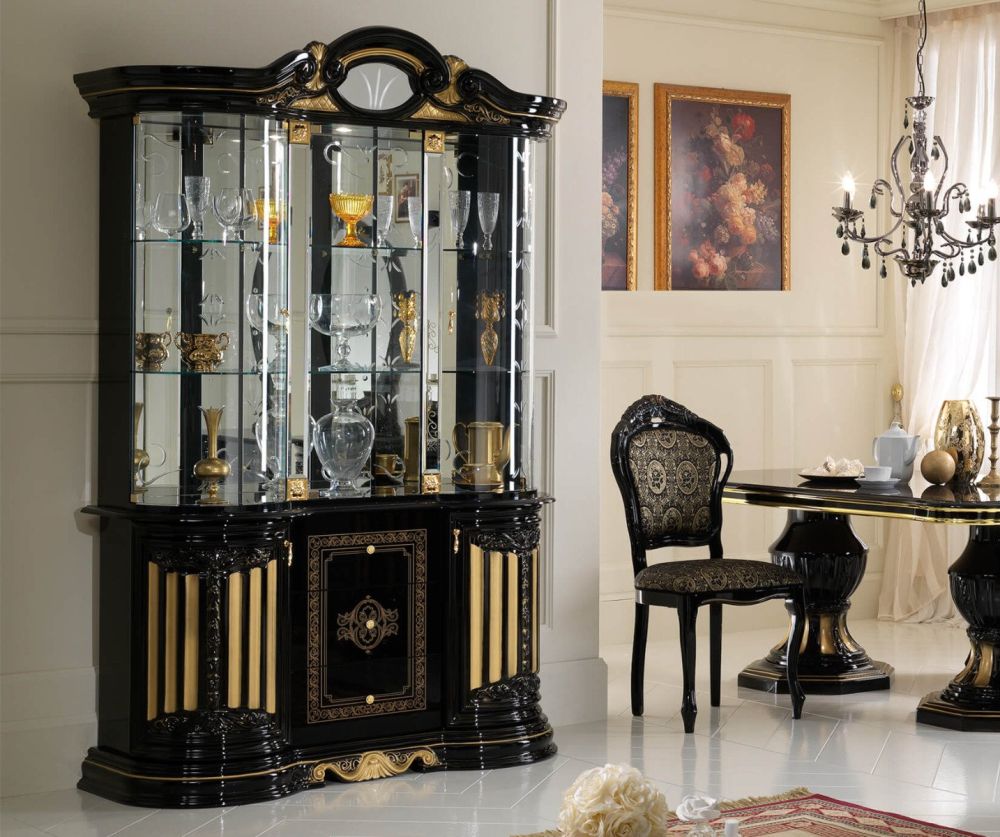 Ben Company Betty Black and Gold Finish Italian 3 Door Display Cabinet