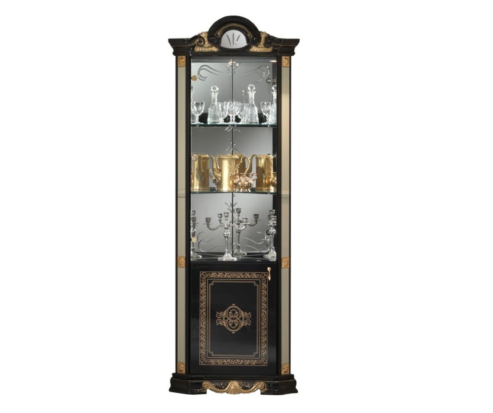 Ben Company Betty Black and Gold Finish Italian Corner Display Cabinet