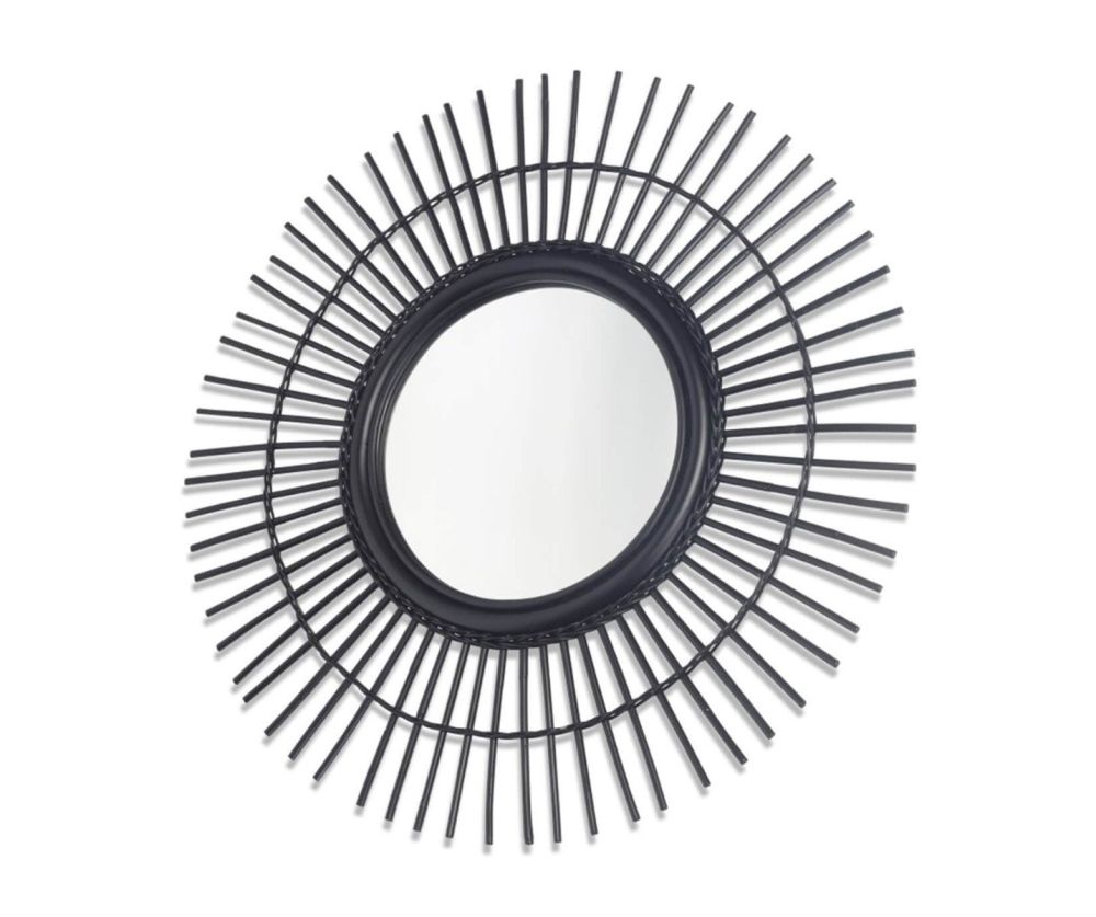 Desser Black Vintage Round Rattan Mirror