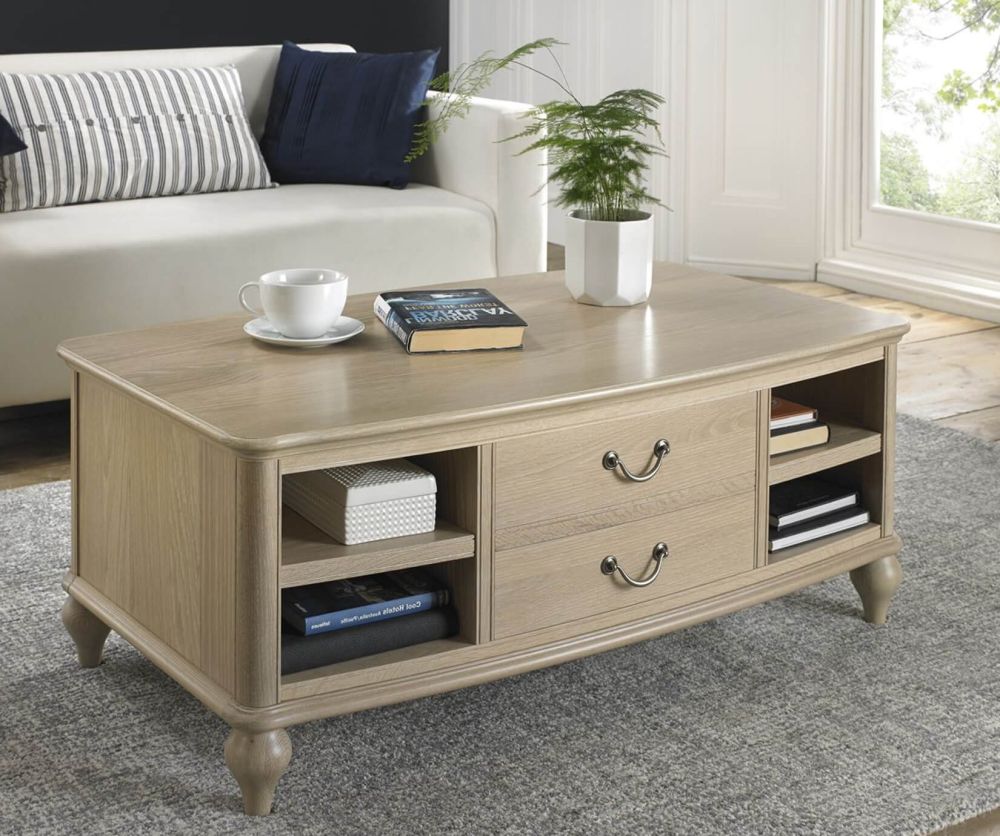 Bentley Designs Bordeaux Chalk Oak Coffee Table with Drawers