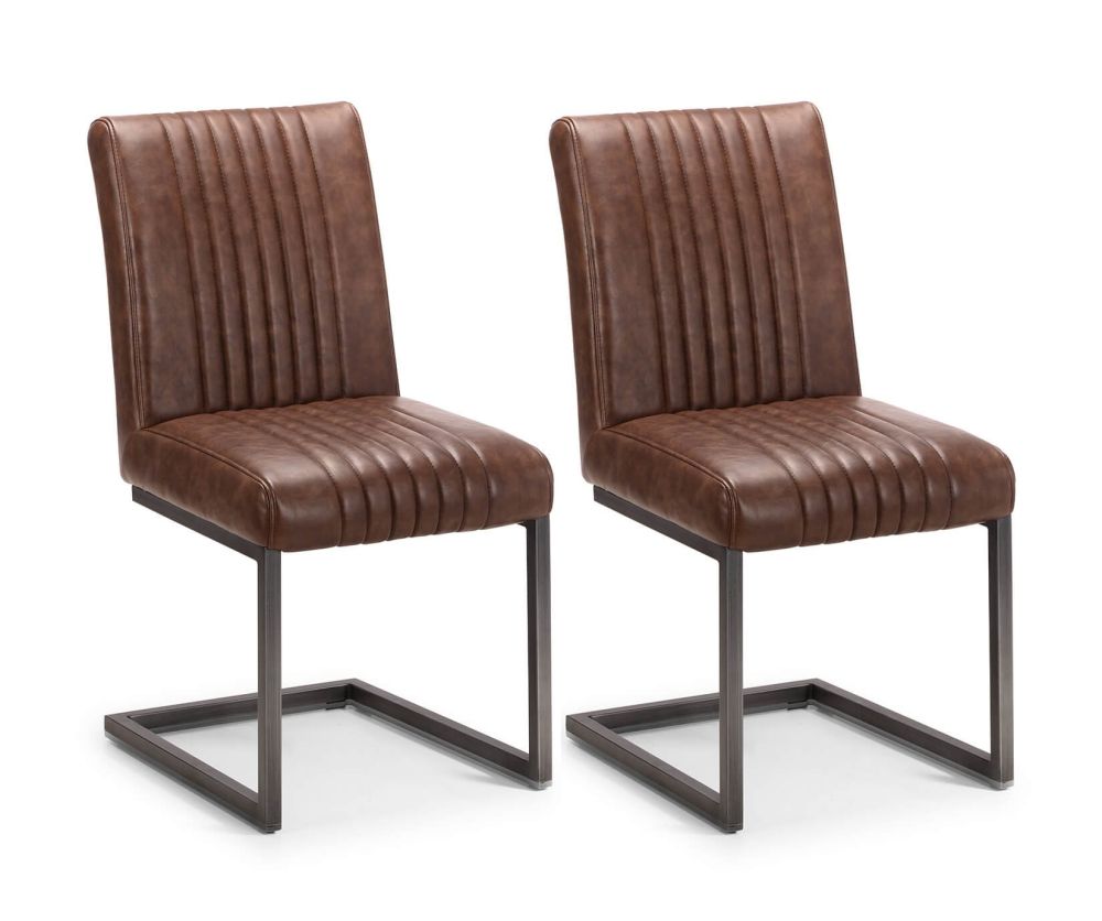 Julian Bowen Brooklyn Brown Faux Leather and Metal Dining Chair in Pair