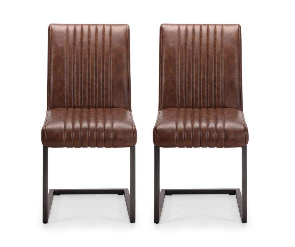 Julian Bowen Brooklyn Brown Faux Leather and Metal Dining Chair in Pair