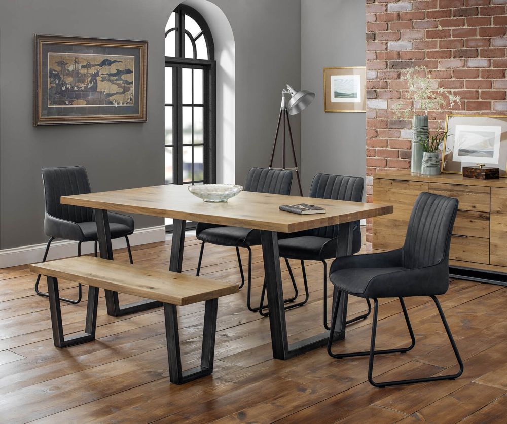 Julian Bowen Brooklyn Solid Oak Dining Table with Bench and 4 Soho Chairs