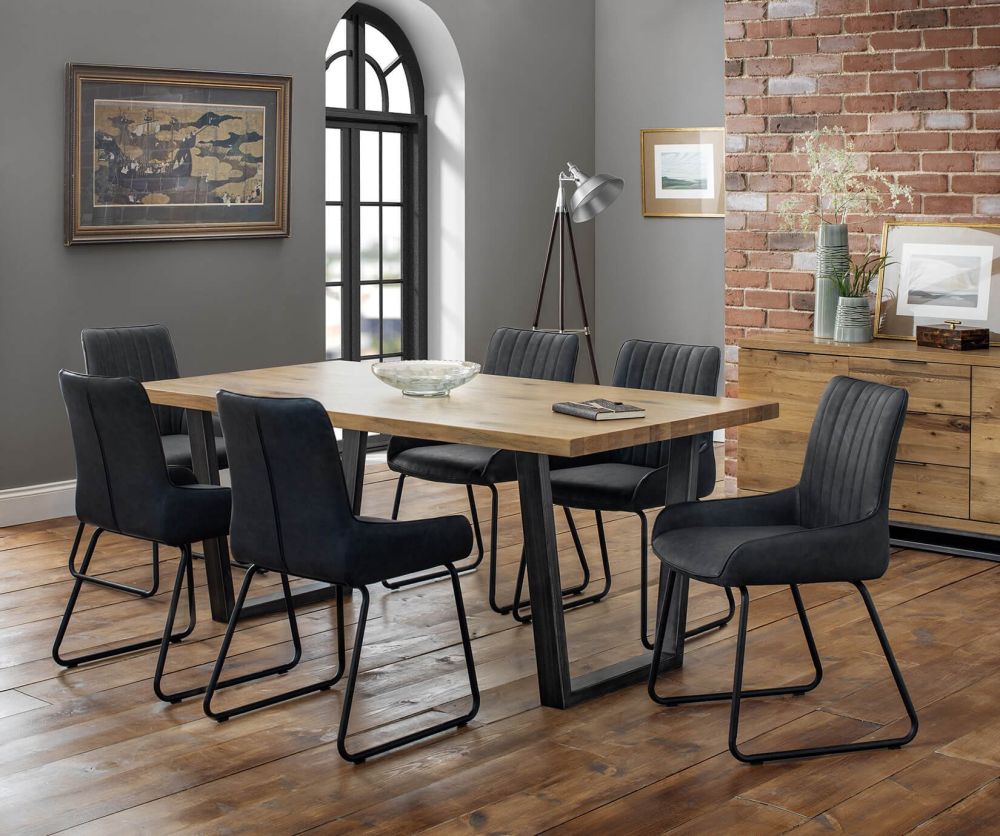 Julian Bowen Brooklyn Solid Oak Dining Table with 6 Soho Chairs