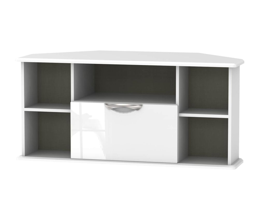 Welcome Furniture Camden High Gloss White 1 Drawer Corner TV Unit
