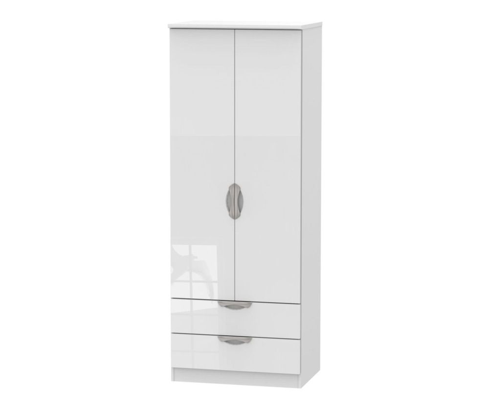 Welcome Furniture Camden High Gloss White Tall 2ft6in 2 Drawer Wardrobe