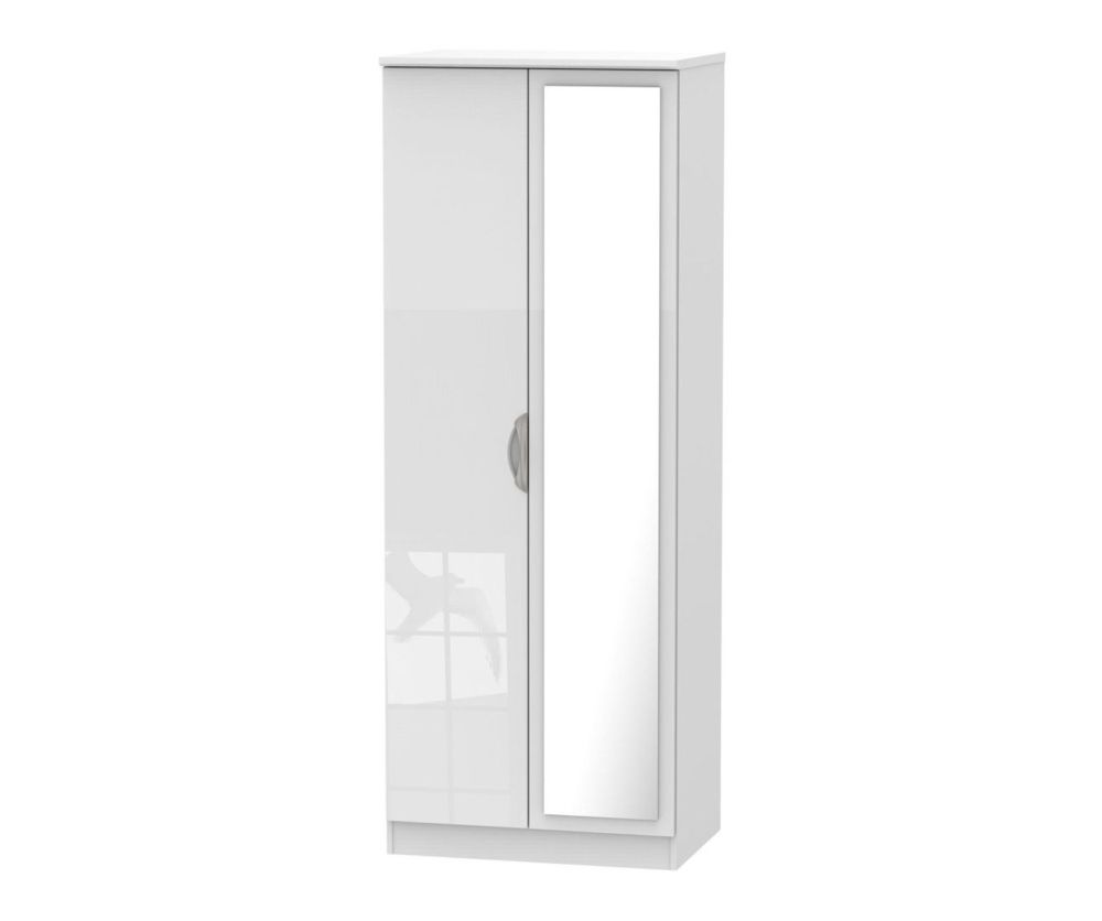 Welcome Furniture Camden High Gloss White Tall 2ft6in Mirror Wardrobe