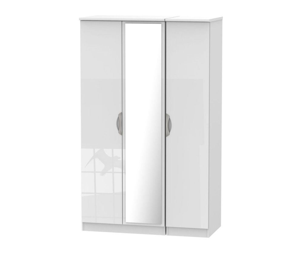 Welcome Furniture Camden High Gloss White 3 Door Mirror Triple Wardrobe